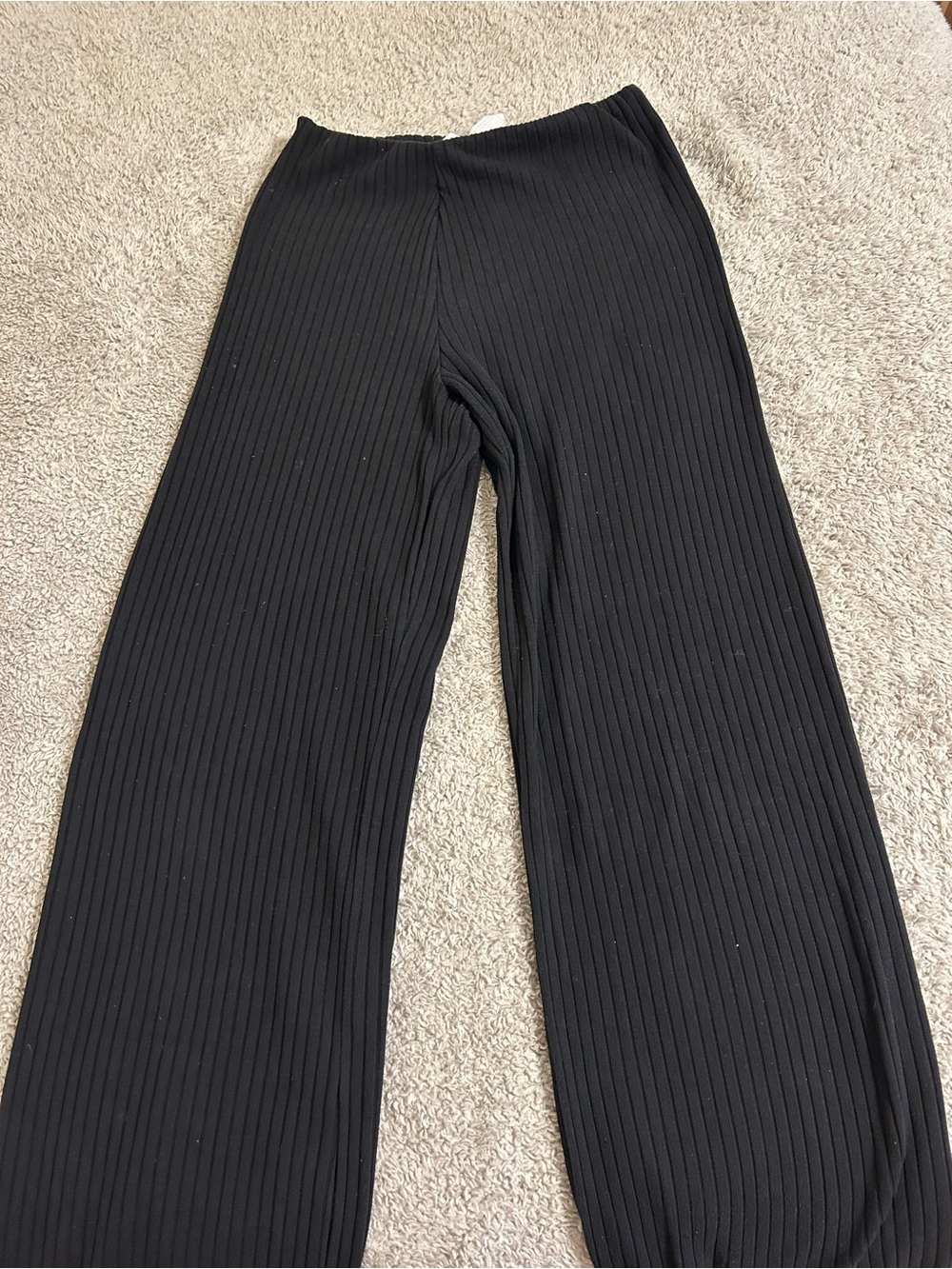 Zara Black Ribbed Wide-Leg Pants